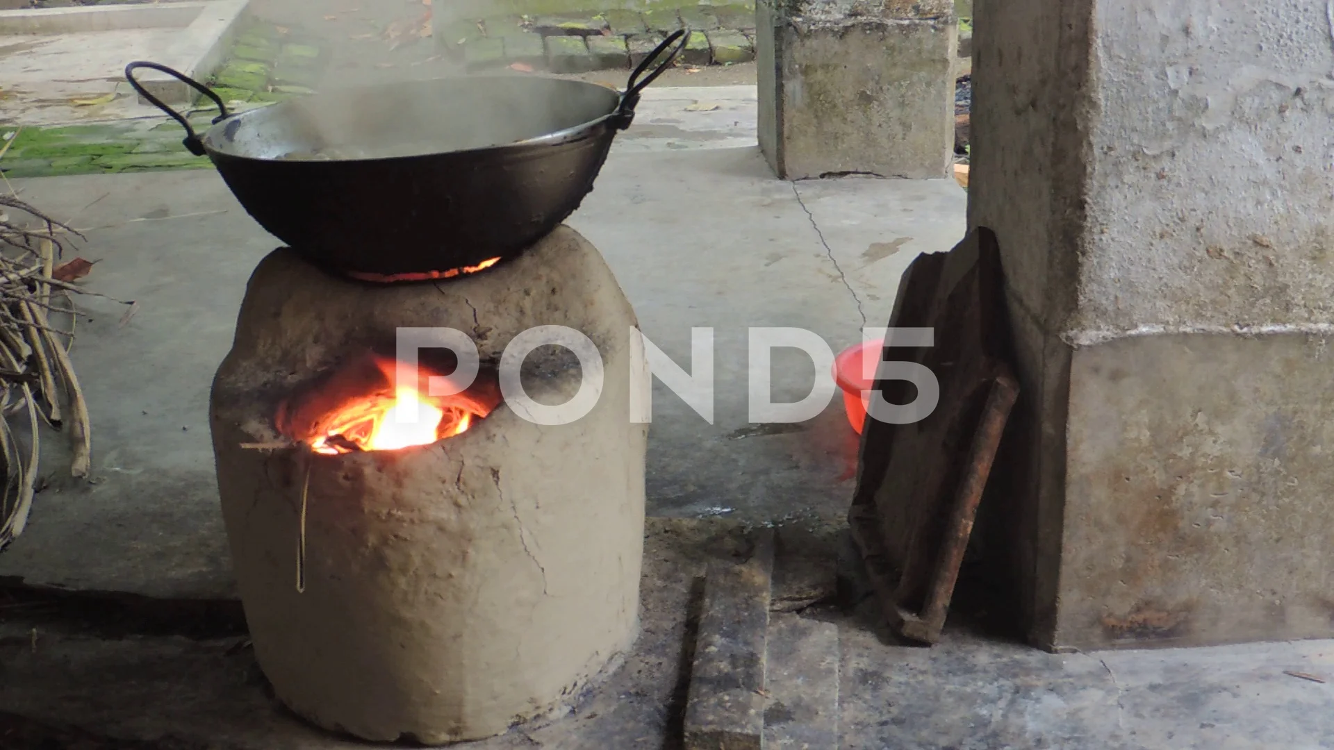 diy earthen clay mud wood burning tradit... | Stock Video | Pond5