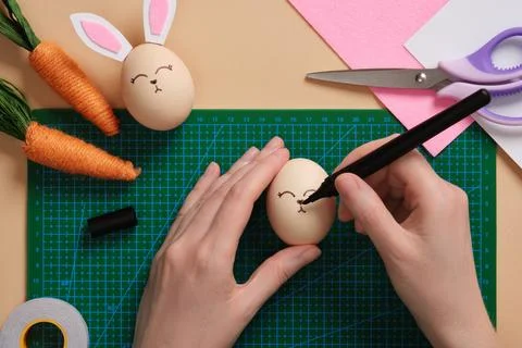 DIY Easter Bunny Egg Craft. Step-by-step instructions. Step 2. Draw a rabbi.. Stock Photos