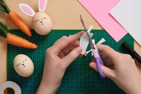 DIY Easter Bunny Egg Craft. Step-by-step instructions. Step 3. Cut out bunn.. Stock Photos