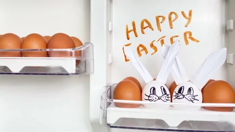 Diy easter bunny rabbits made from white egg Stock Footage 172432507