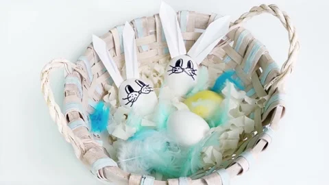 Diy easter bunny rabbits made from white egg Stock Footage 173417277