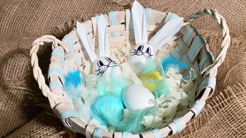 Diy easter bunny rabbits made from white egg Video stock 173432267