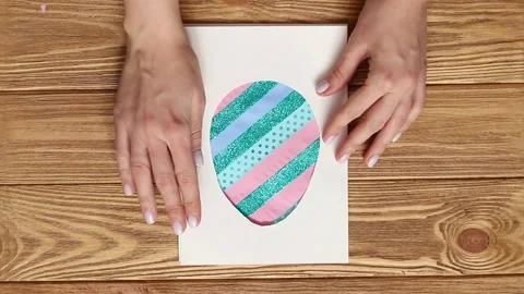 DIY Easter greeting card, video tutorial step by step, step 3 Video stock 148861914