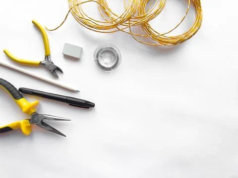 Diy electronics tools and materials on white background Foto stock