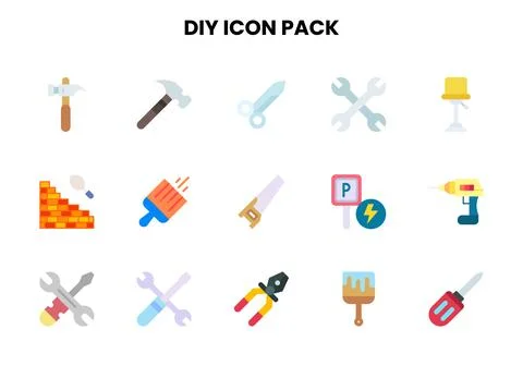 Diy Flat Graphics Icons Pack 스톡 일러스트