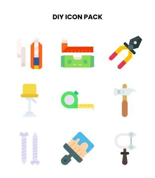 Diy Flat Vector Icons Pack Stock Illustration