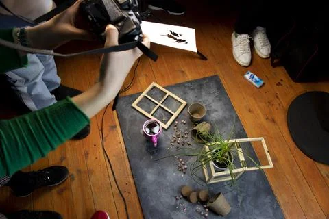DIY FlatLay group creative Shooting at a studio Stock Photos