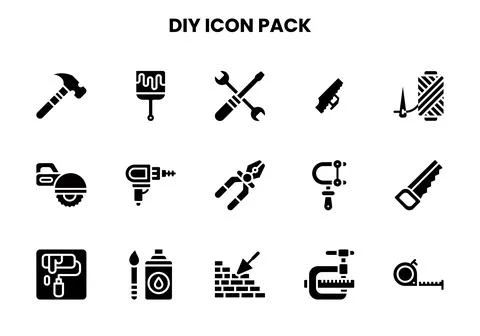 Diy Glyph Icons Pack Stock Illustration