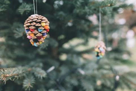 DIY handmade decoration on a Christmas tree Foto stock