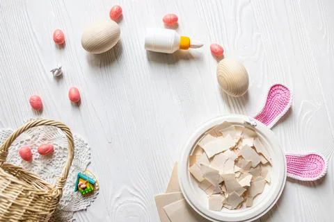 DIY ideas for creating an Easter decor. Step-by-step instruction of making eggs Stock Photos