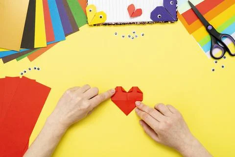 DIY instruction. Step by step guide. The process of making a bookmark for a b Stock Photos