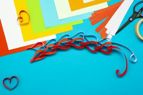 DIY instruction. Step by step guide. The process of making a garland of heart Stock Photos