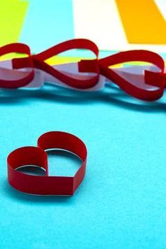 DIY instruction. Step by step guide. The process of making a garland of heart Stock Photos