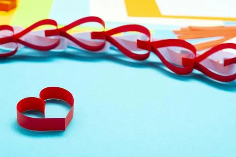 DIY instruction. Step by step guide. The process of making a garland of heart Stock Photos