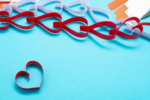 DIY instruction. Step by step guide. The process of making a garland of heart Stock Photos