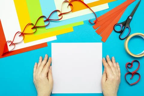 DIY instruction. Step by step guide. The process of making a garland of heart Stock Photos