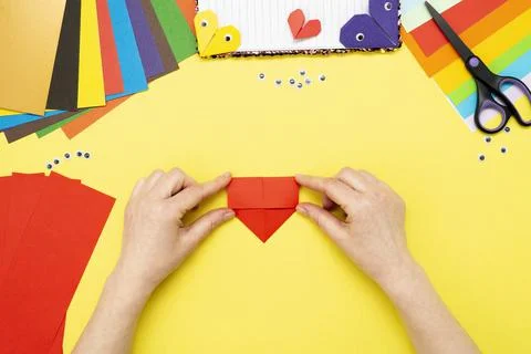 DIY instruction. Step by step guide. The process of making a bookmark for a b Stock Photos