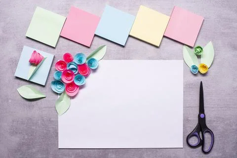 DIY instruction. Step by step guide. The process of making paper flowers from Stock Photos