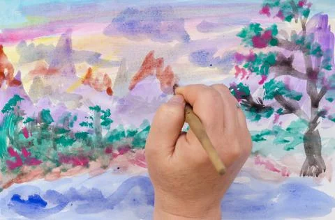 DIY, learning to draw, hobbies. Paint a picture on paper. Step 11: Emphasize  Stock Photos