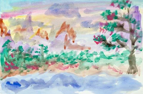 DIY, learning to draw, hobbies. Paint a picture on paper. Step 12: add red co Stock Photos