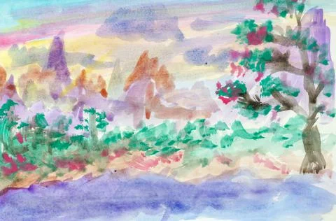 DIY, learning to draw, hobbies. Paint a picture on paper. Step 14: Level out  Stock Photos
