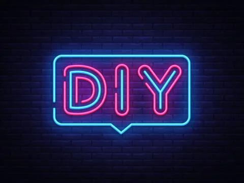 DIY letters Neon Text Vector. Do It Yourself neon sign, design template, modern Illustrazione stock