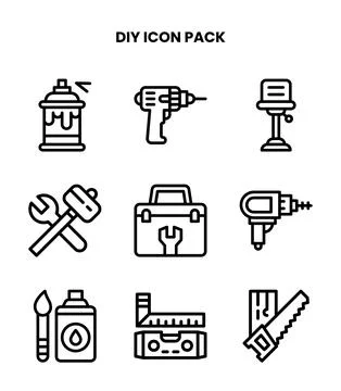 Diy Line Design Icons Pack Stock Illustration