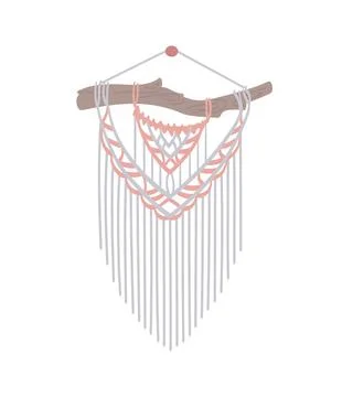 DIY macrame wall hanging. Knitting in boho style from cotton cord, original Stock Illustration