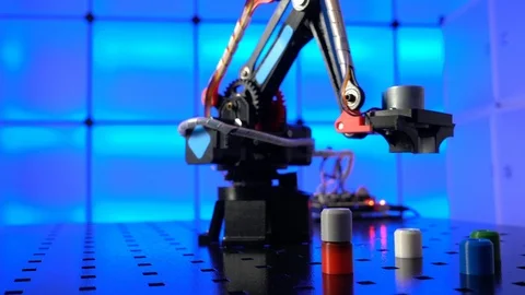 DIY model of industrial robot arm Stock Footage 125907568
