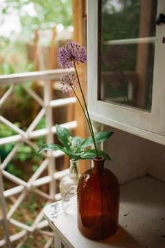 DIY old empty bottles can be used for event decoration as a flowers vases Stock Photos