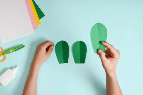 DIY. A postcard with a cactus in a pot. Step-by-step photo instruction. Stock Photos