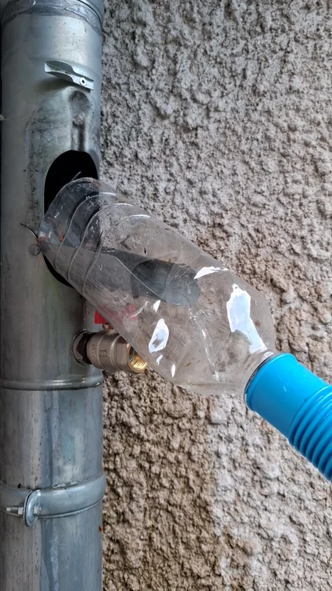 DIY rainwater harvesting system Stock Footage 340503194