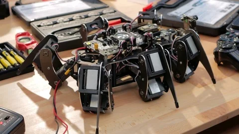 DIY robot spider at Maker space Video stock 83127921