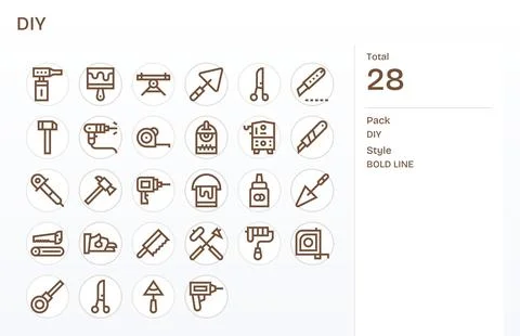 Diy Scalable Vector Set featuring 28 Editable Bold Line High Resolution Icons Stock Illustration