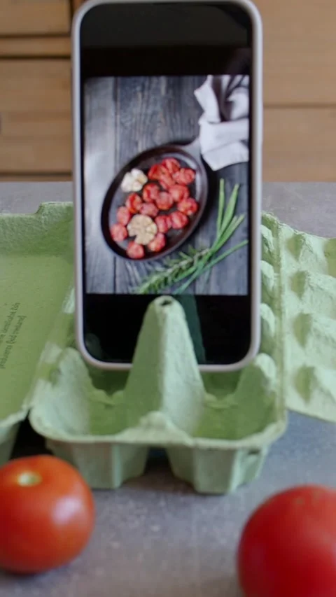 DIY smartphone stand made from egg carton Stock Footage 257113467
