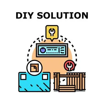 Diy solution concept with crafting materials and tools Illustrazione stock