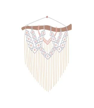 Diy stylish interior decor, handmade craft knots. Macrame with fringe. Bohemian Stock Illustration