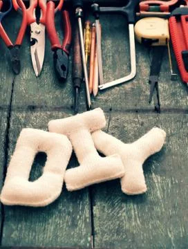 Diy tools background, equipment make handmade product Stock Photos