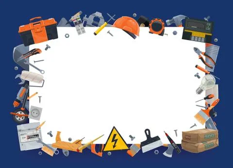 Diy tools, instruments vector border frame Stock Illustration
