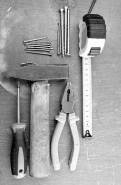 Diy tools on a workbench top Stock Photos