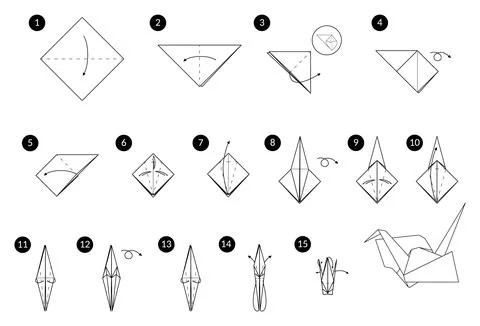 DIY Tutorial how to make origami crane from paper Stock Illustration