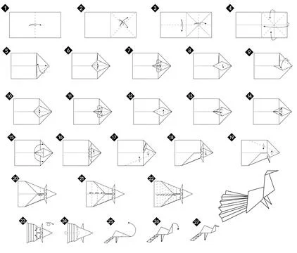 DIY Tutorial how to make origami peacock from paper Stock Illustration
