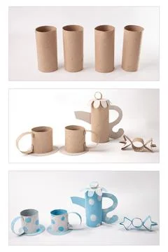 DIY, tutorial, step by step instruction, how to make teapot form paper, Foto stock