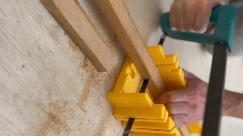 DIY Woodworking: Vertical Video of How to Cut Wooden Boards Stock Footage 228293487