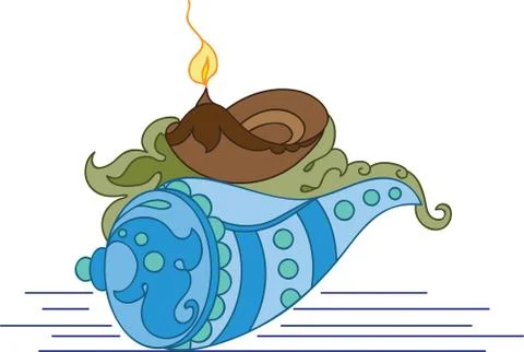 Diya on conch Stock Illustration