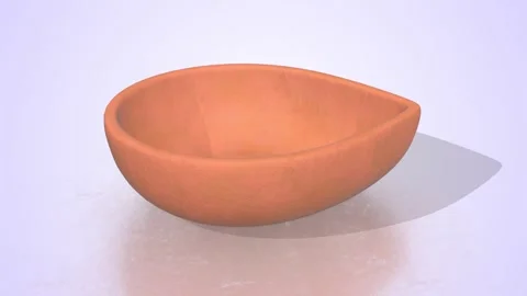 Diya on a Light Reflective Floor. Stylized Clay Diya 3D Animation. 4K Stock Footage 307549558