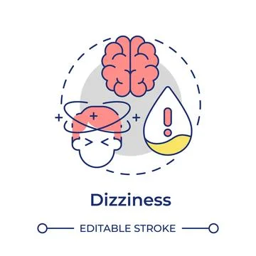 Dizziness flat linear concept icon Stock Illustration
