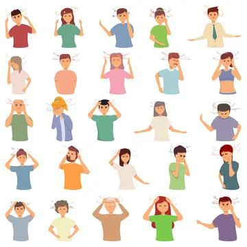 Dizziness icons set cartoon vector. Brain headache Stock Illustration