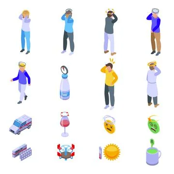 Dizziness icons set isometric vector. Brain headache Stock Illustration