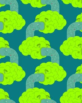 Dizziness pattern seamless. Brains retching cartoon background. Brain vomit Illustrazione stock